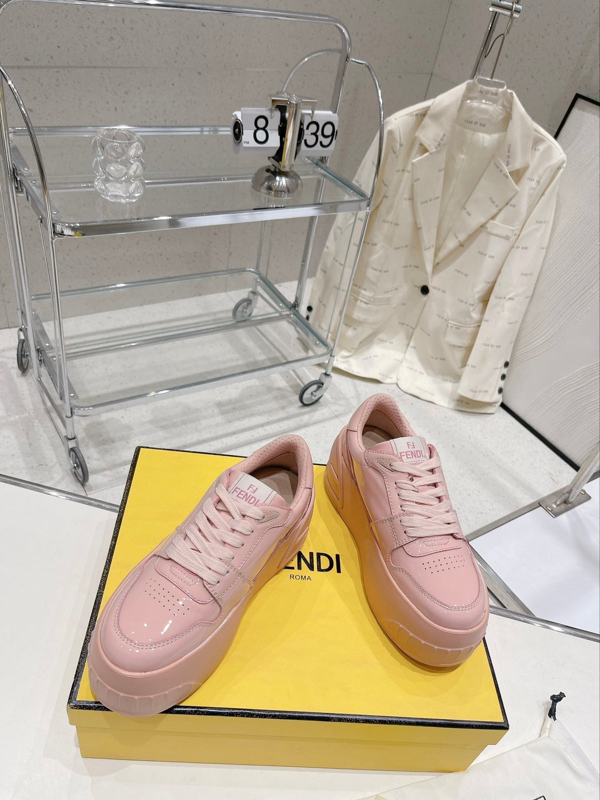 FENDI LOW-TOP TRAINER IN LIGHT PINK CALFSKIN