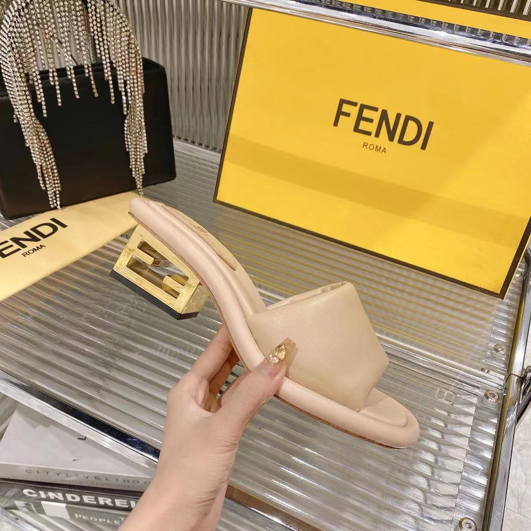 FENDI BAGUETTE SLIDES WOMEN IN BEIGE CALFSKIN