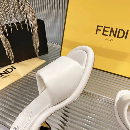 FENDI BAGUETTE SLIDES WOMEN IN WHITE CALFSKIN