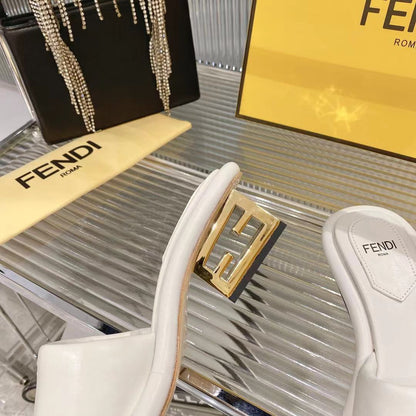 FENDI BAGUETTE SLIDES WOMEN IN WHITE CALFSKIN