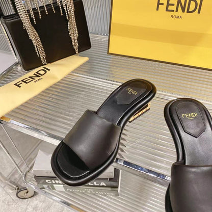 FENDI BAGUETTE SLIDES WOMEN IN BLACK CALFSKIN