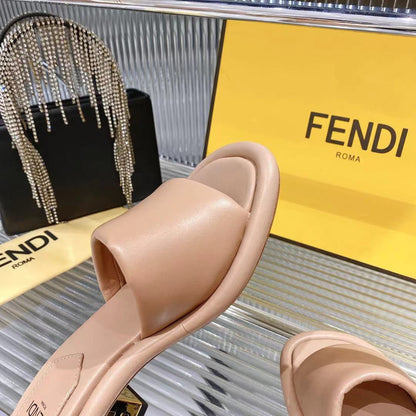 FENDI BAGUETTE SLIDES WOMEN IN DESERT SAND CALFSKIN
