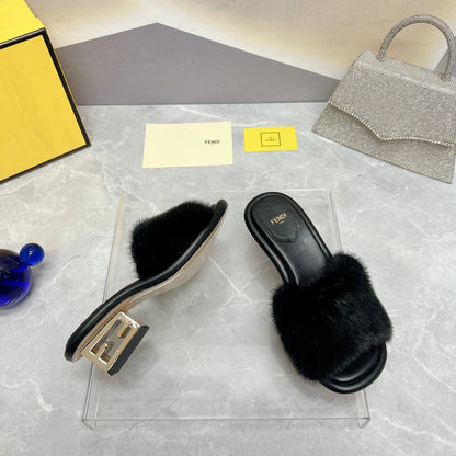 FENDI BAGUETTE MINK MEDIUM-HEELED 45MM IN BLACK FUR AND LAMBSKIN