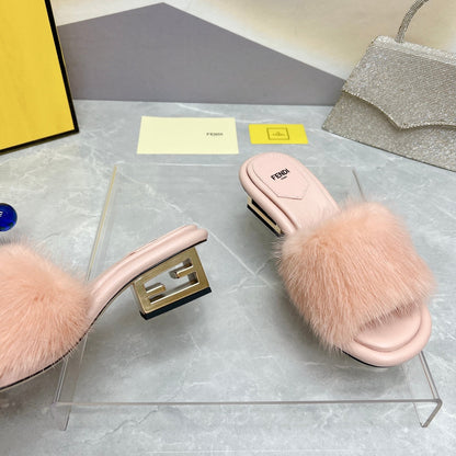 FENDI BAGUETTE MINK MEDIUM-HEELED 45MM IN NUDE BEIGE FUR AND LAMBSKIN
