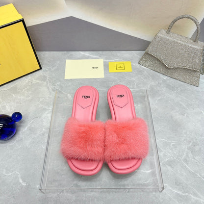 FENDI BAGUETTE MINK MEDIUM-HEELED 45MM IN PUNCH PINK FUR AND LAMBSKIN
