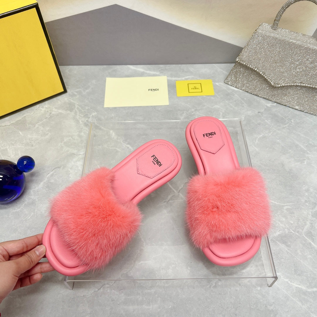FENDI BAGUETTE MINK MEDIUM-HEELED 45MM IN PUNCH PINK FUR AND LAMBSKIN
