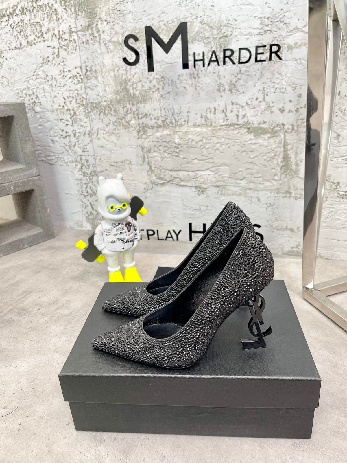 SL OPYUM BASIC HIGH HEEL BLACK CRYSTAL SATIN
