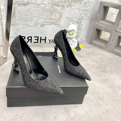 SL OPYUM BASIC HIGH HEEL BLACK CRYSTAL SATIN