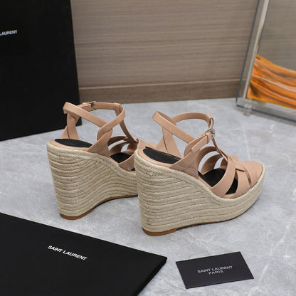 SL TRIBUTE WEDGE SANDALS PINK NUDE POLISHED CALFSKIN