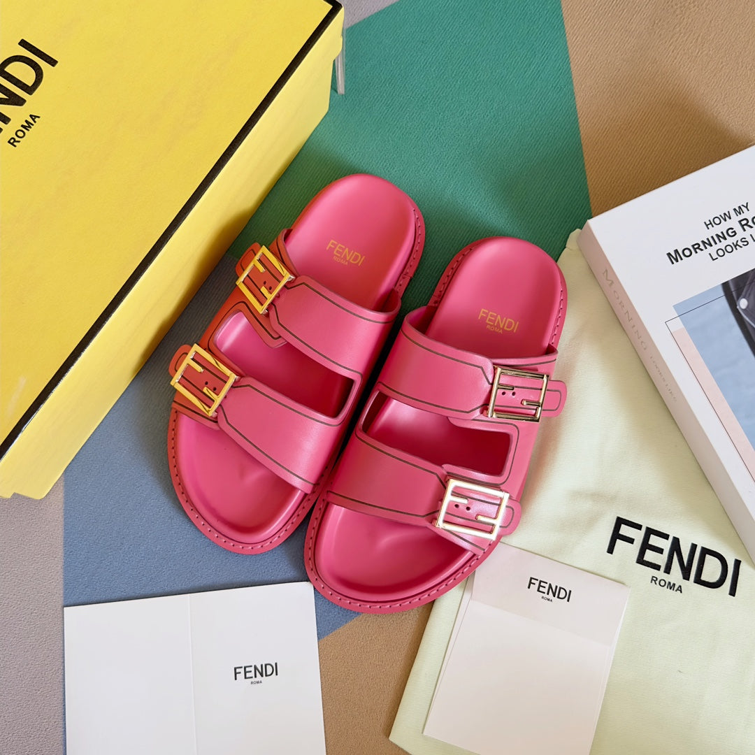 FENDI BAGUETTE DAD SANDALS IN PUNCH PINK CALFSKIN