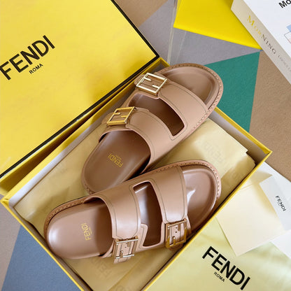 FENDI BAGUETTE DAD SANDALS IN BUFF BROWN CALFSKIN