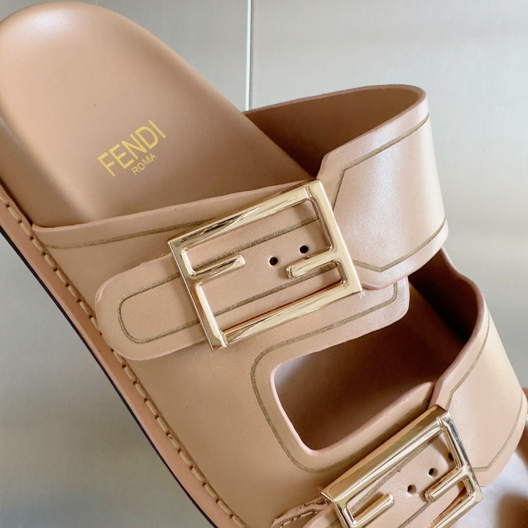 FENDI BAGUETTE DAD SANDALS IN BUFF BROWN CALFSKIN