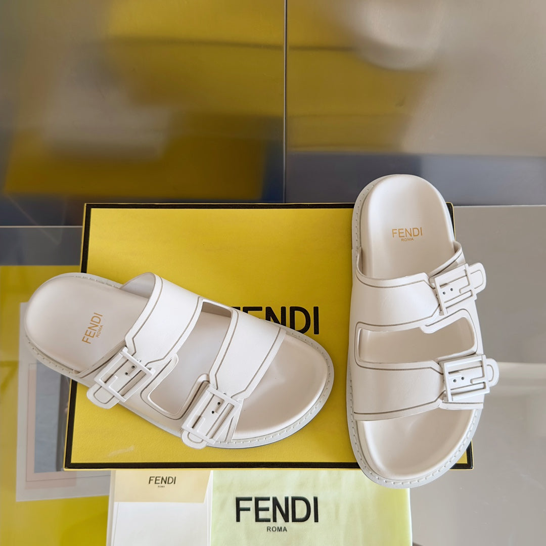 FENDI BAGUETTE DAD SANDALS IN WHITE CALFSKIN