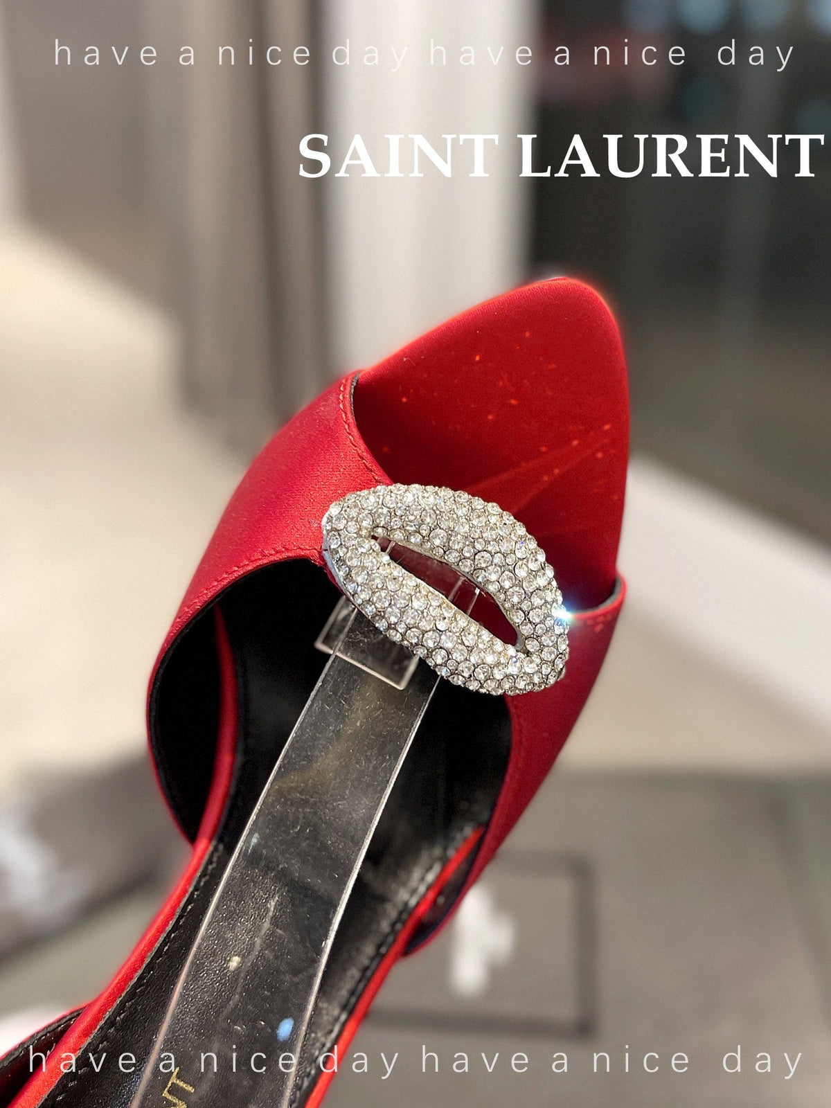 SL AYERS CRYSTAL SANDAL RED SATIN