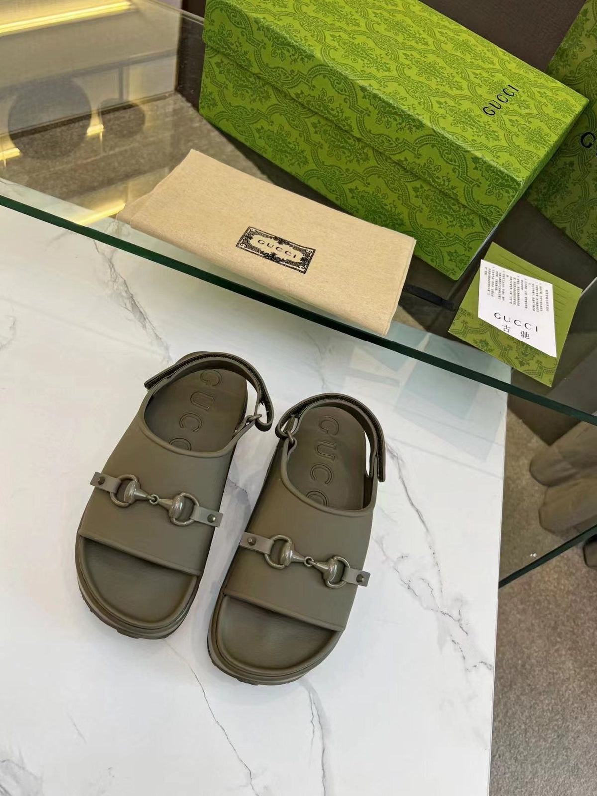 HORSEBIT FLATFORM SANDAL 5 CM IN ARMY GREEN IMPORTED TPU