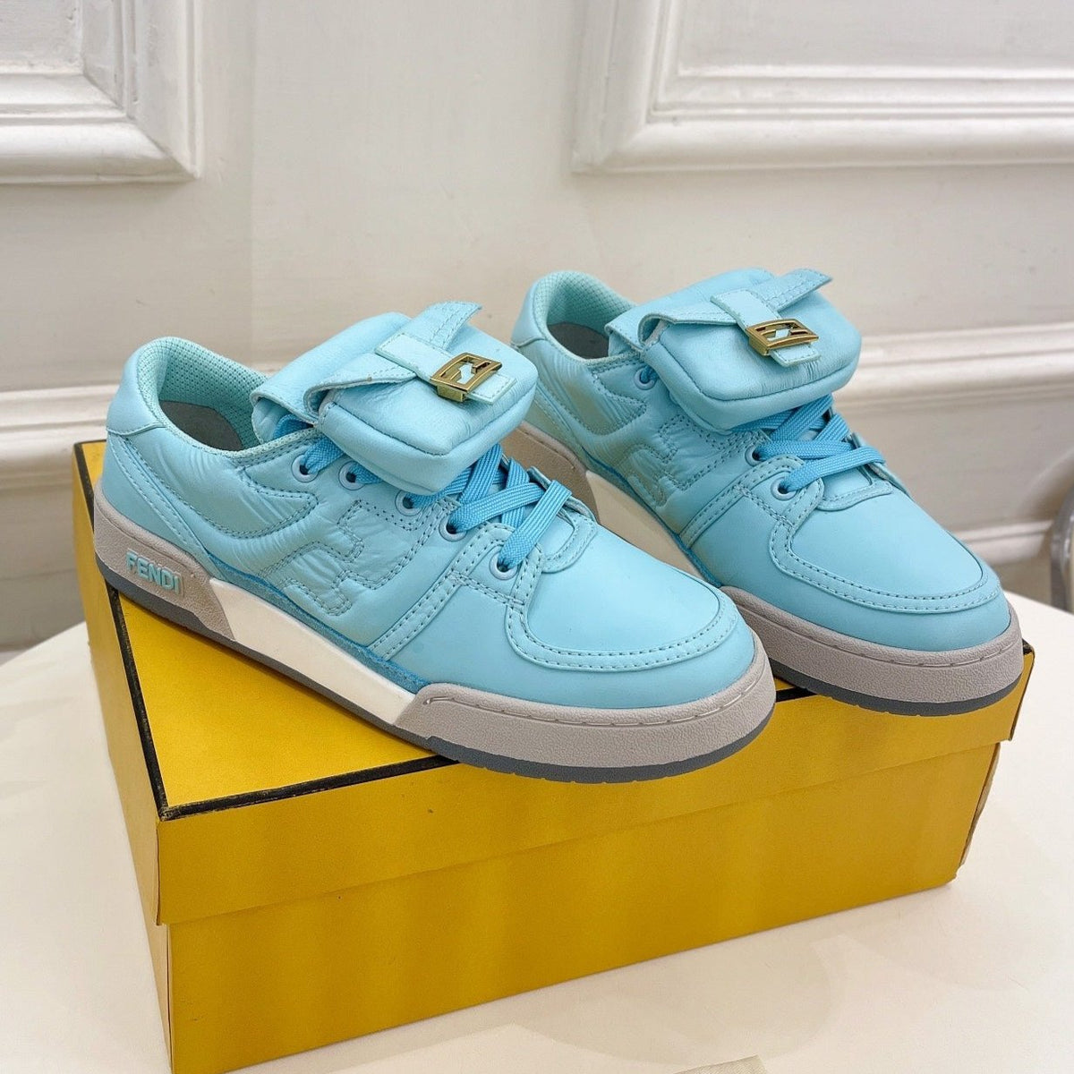FENDI TRAINER SNEAKER IN SKY BLUE LAMBSKIN