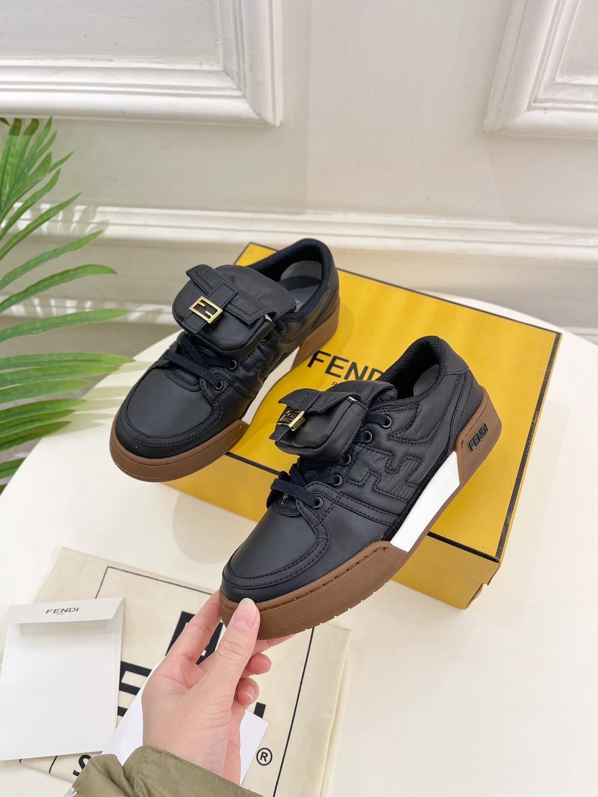 FENDI TRAINER SNEAKER IN BLACK LAMBSKIN