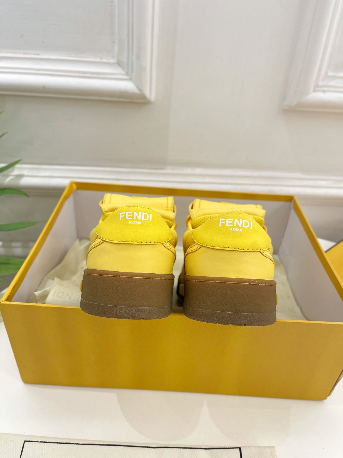 FENDI TRAINER SNEAKER IN CORN YELLOW LAMBSKIN