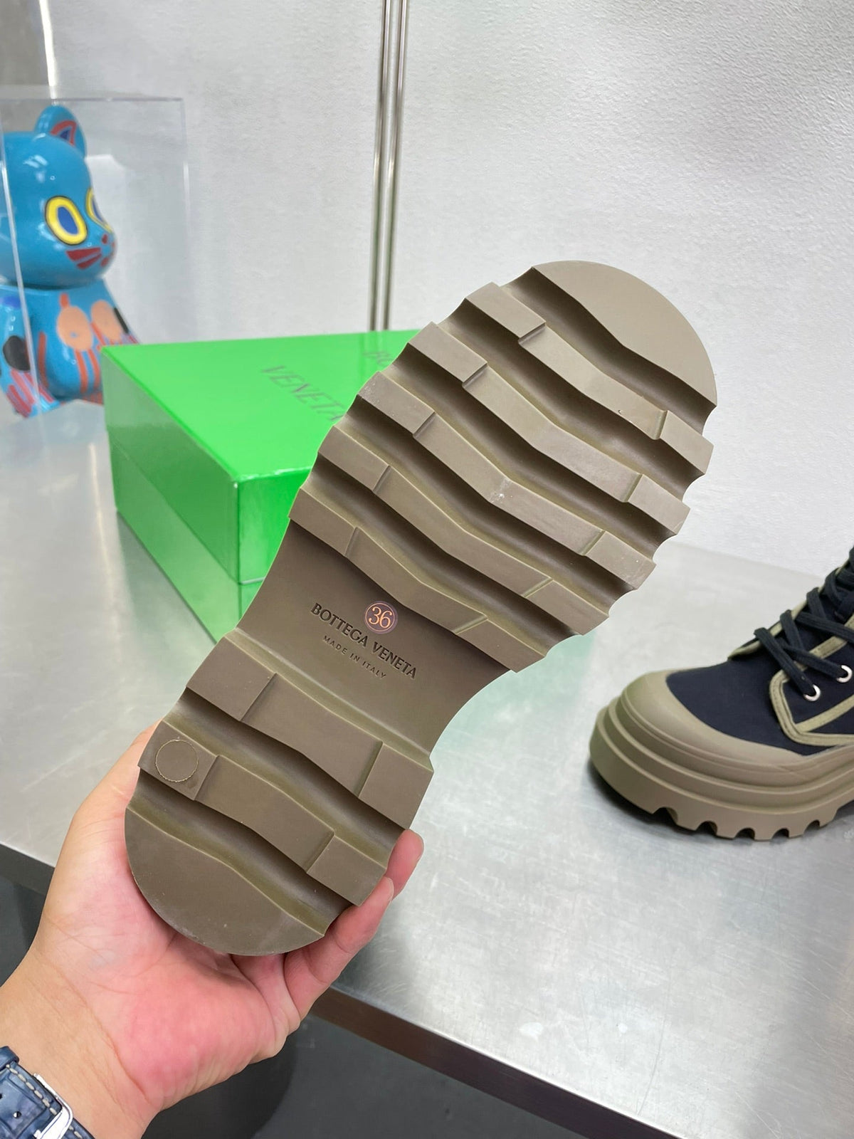 RIBBON BOMBER LACE-UP BOOTS IN BLACK MIX OLIVE GREEN CANVAS