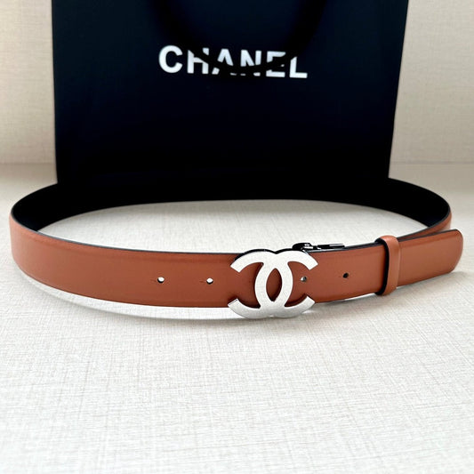 CC 30MM BELT IN BRONZE BROWN AND BLACK CALFSKIN WITH SILVER HARDWARE