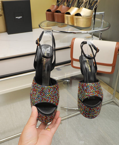 SL SUPER HIGH HEELS SANDAL RAINBOW CRYSTAL SATIN