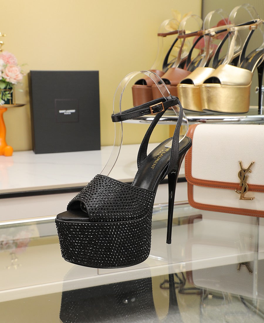 SL SUPER HIGH HEELS SANDAL BLACK SATIN-BLACK CRYSTAL