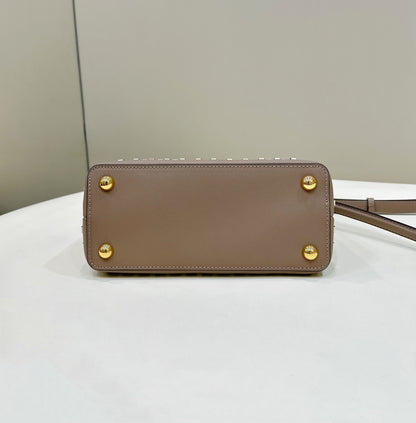 PEEKABOO 24 IN WHITE MIX BROWN INTERLACED CALFSKIN GOLD HARDWARE