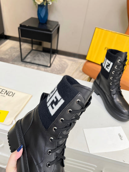 FENDI MARTIN BOOTS IN BLACK CALFSKIN AND FUR