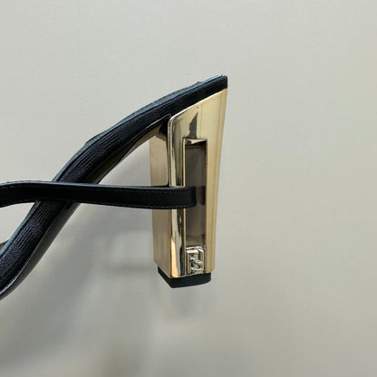 FENDI DELFINA HIGH-HEELED 10 CM SANDAL IN BLACK FF CANVAS