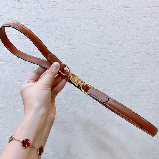 Hook & Loop 20mm TRIOMPHE Logo Square Adjustable Belt Tan Calfskin Ghw