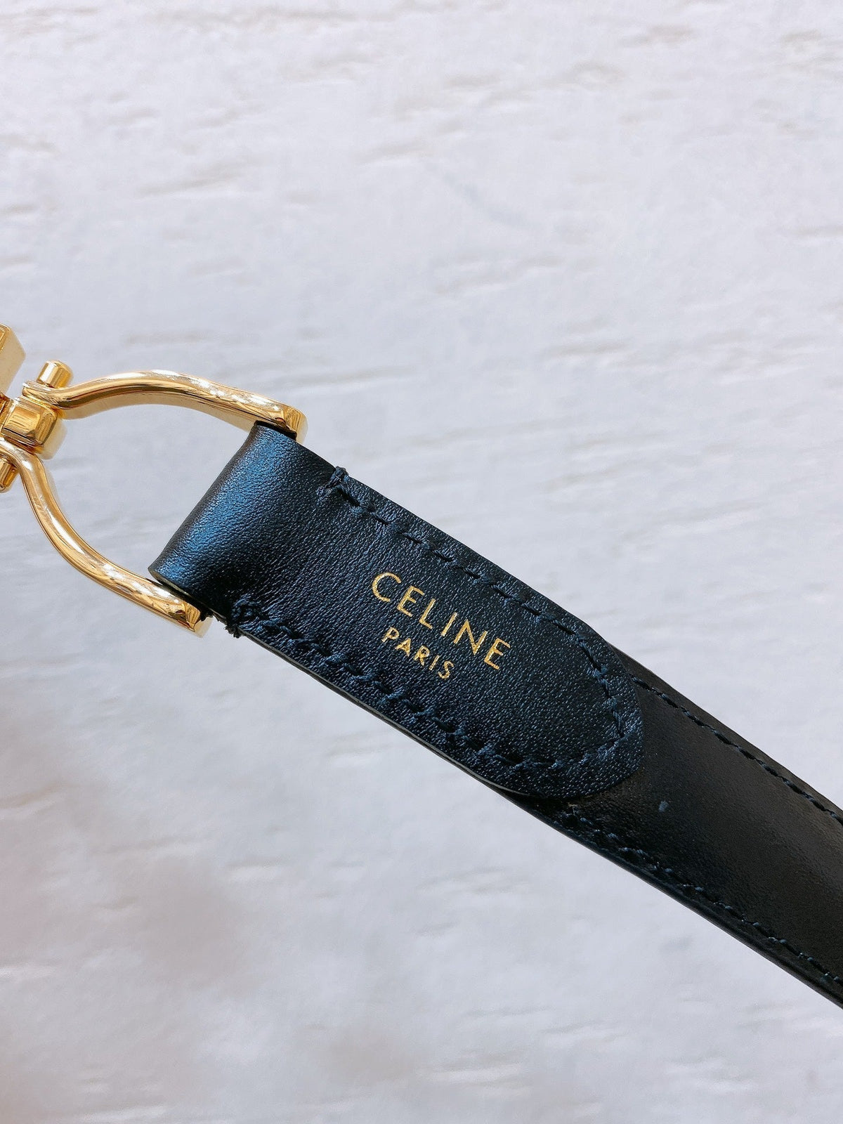 Hook & Loop 20mm TRIOMPHE Logo Square Adjustable Belt Black Calfskin Ghw