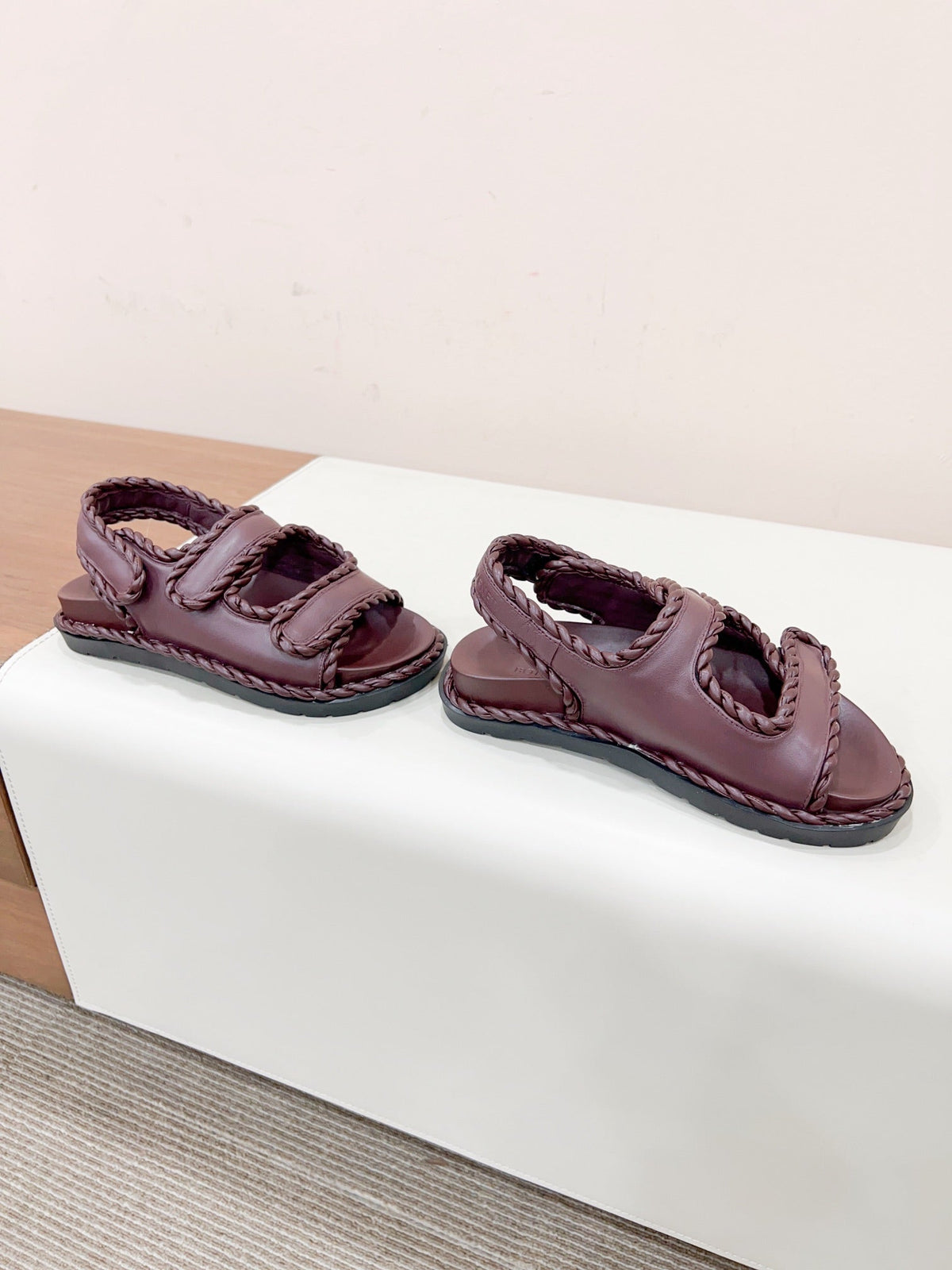 REFINED DAD SANDAL IN WINE RED LAMBSKIN