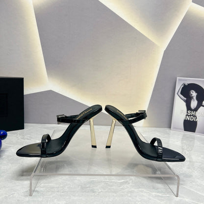 SL CRYSTAL BUCKLE HIGH HEELS BLACK CALFSKIN