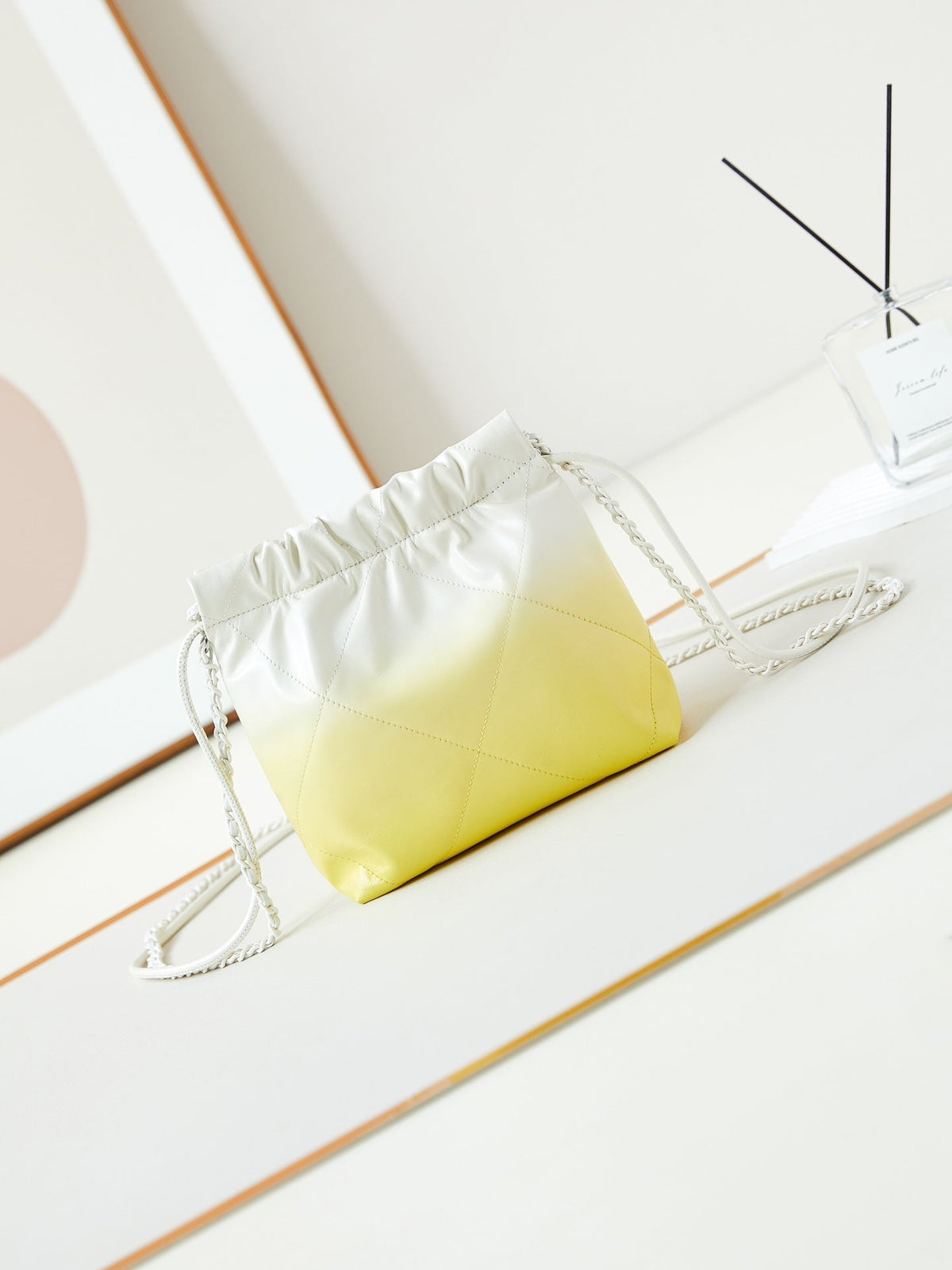 CC MINI 20 HOBO BAG IN WHITE MIX LIGHT YELLOW CALFSKIN