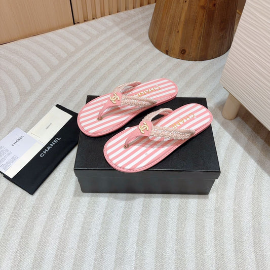 CC WOVEN FLIP FLOP WHITE MIX PINK SHEEPSKIN