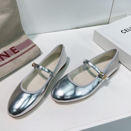 BALLET FLAT IN SILVER CALFSKIN