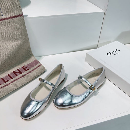 MARRY JANE FLAT IN SILVER CALFSKIN