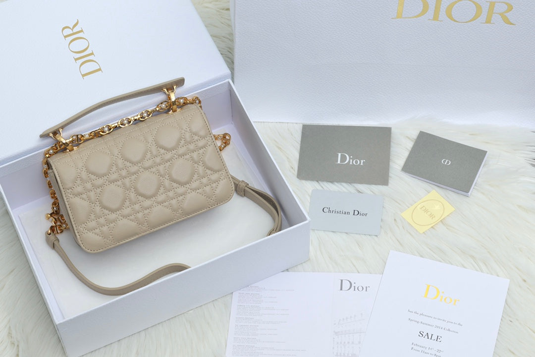 JOLIE TOP HANDLE BAG 19 IN BEIGE CANNAGE CALFSKIN