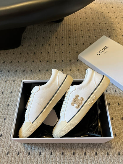 TRAINER LOW LACE-UP SNEAKER IN WHITE MIX BEIGE CANVAS