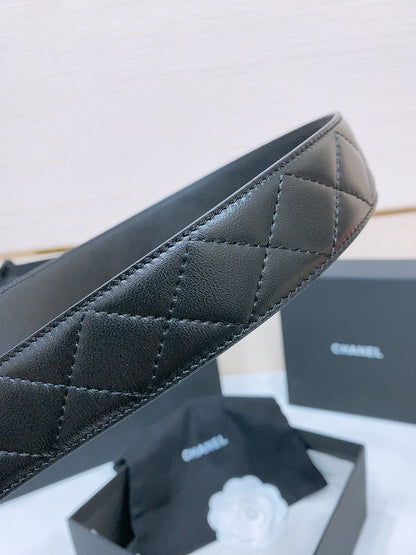 DOUBLE C BELT 38MM IN BLACK QUILTED LAMBSKIN WITH BLACK AND BEIGE LEOPARD PRINT BUCKLE