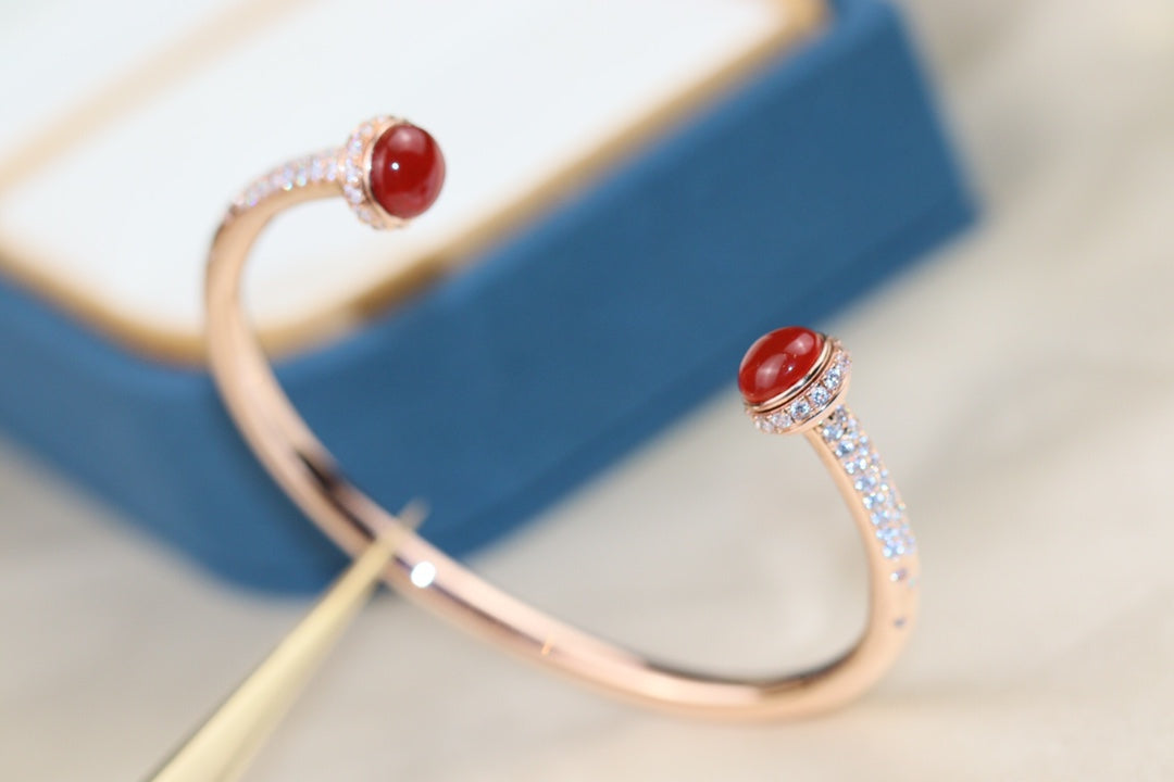 POSSESSION PINK GOLD CARNELIAN DIAMOND OPEN BRACELET