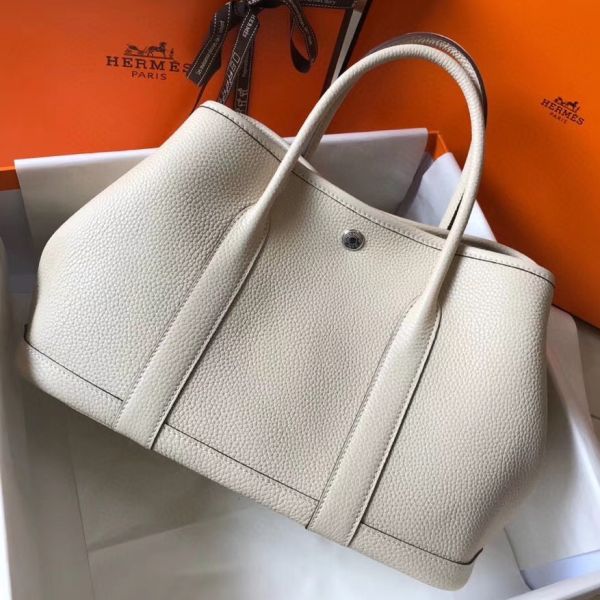 HERM Garden Party 30 Bag In White Taurillon Leather
