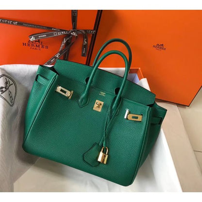 HERM Birkin 25cm Bag In Vert Vertigo Clemence Leather GHW