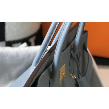 HERM Birkin 30cm Bag In Blue Lin Clemence Leather GHW