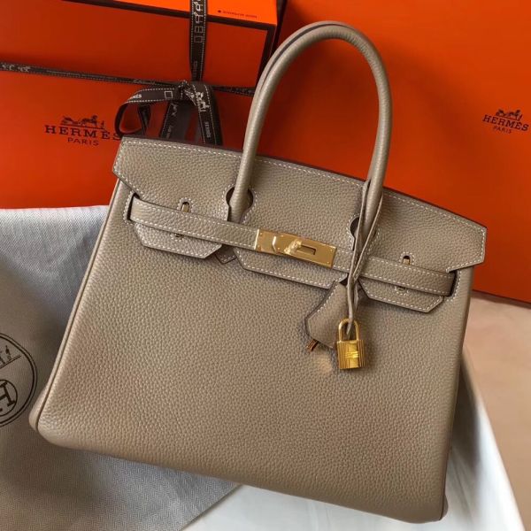 HERM Birkin 30cm Bag In Tourterelle Clemence Leather GHW