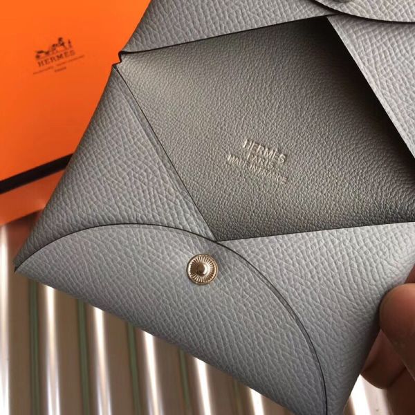 HERM Calvi Card Holder In Blue Lin Epsom Leather