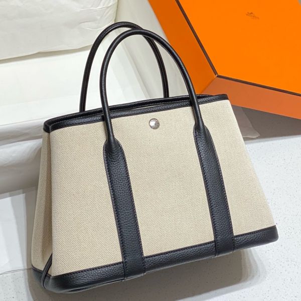 HERM Garden Party 30cm Bag in Toile and Black Leather