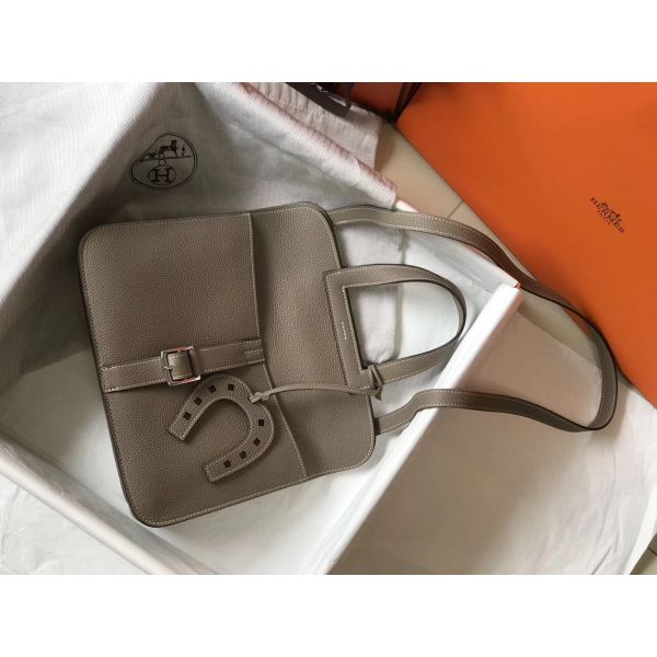 HERM Halzan 31cm Bag In Grey Clemence Leather