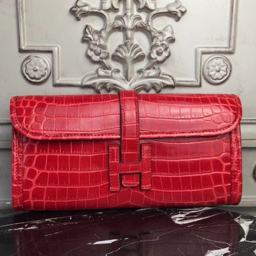 HERM Jige Elan 29 Clutch In Red Crocodile Leather