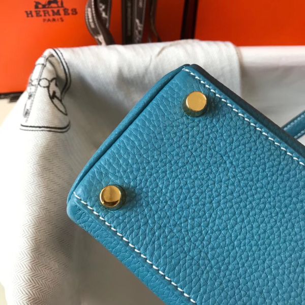HERM Kelly 20cm Bag In Blue Jean Clemence Leather GHW